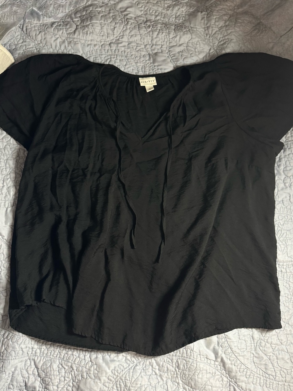 🔥3/$15 Ava & Viv Black ruffle Short Sleeve V-Neck  tie front Blouse plus 1X